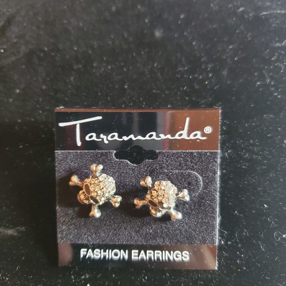 Taramanda Skull and Crossbones Earrings Rhinestone Gothic Punk Pirate Jewelry